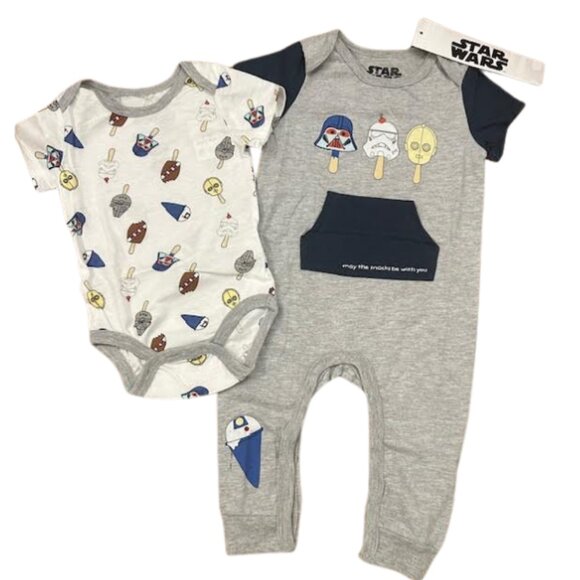 New! Baby Star Wars by Happy Threads Bodysuit & Romper 2pc Set 6-9M - Picture 1 of 7